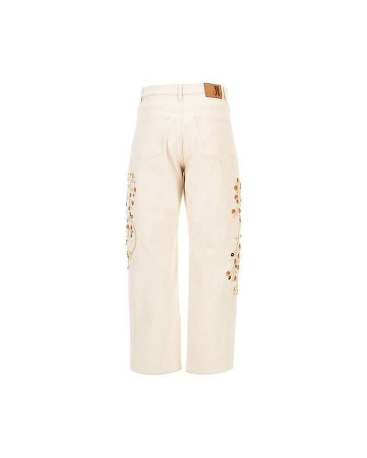 LaDoubleJ Natural Embroidered Barrel Jeans