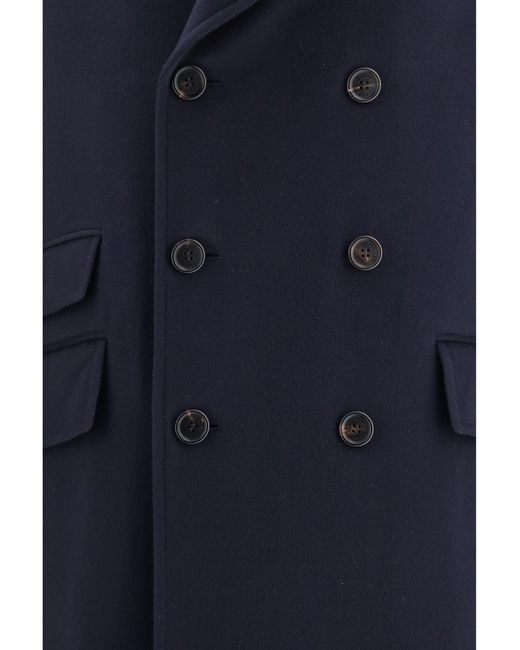 Brunello Cucinelli Blue Coat Double-Breasted Wool for men