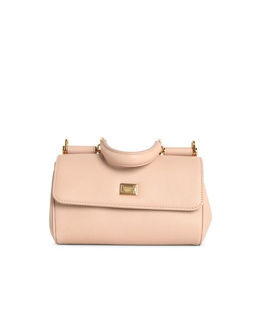 Dolce & Gabbana Natural Dolce & Gabbana Small 'Sicily' Leather Handbag Nude