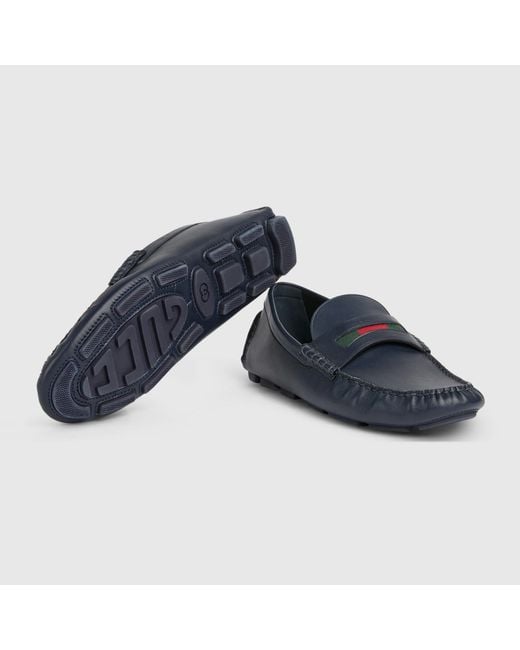 Gucci Blue Web Details Leather Loafers for men