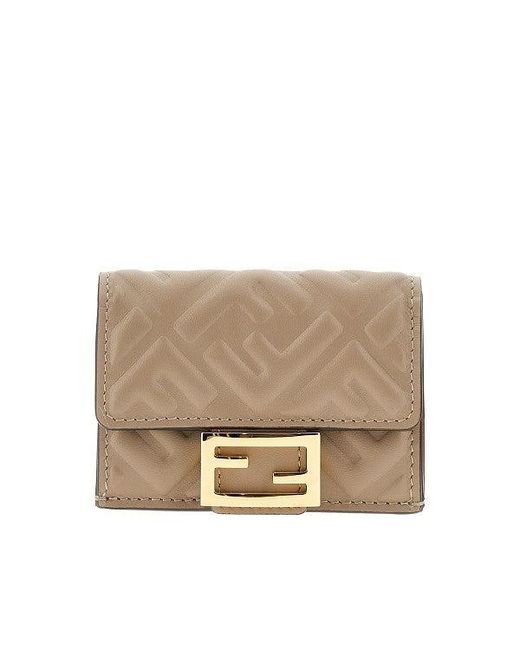 Fendi Natural Micro Trifold Baguette Wallet
