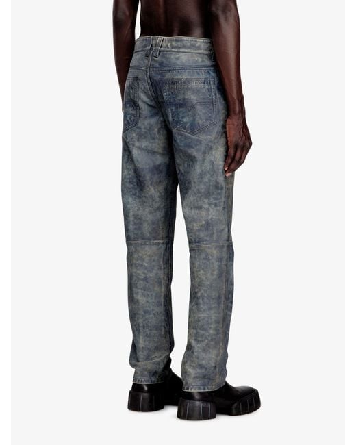 DIESEL Blue P-Vyll-Qmbw Leather Trousers for men