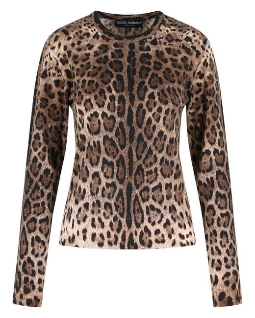Dolce & Gabbana Brown Dolce & Gabbana Leopard Print Virgin Wool Sweater