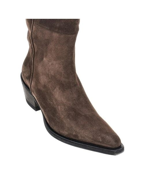 Khaite Brown 'Clive' Suede Leather Western Boots