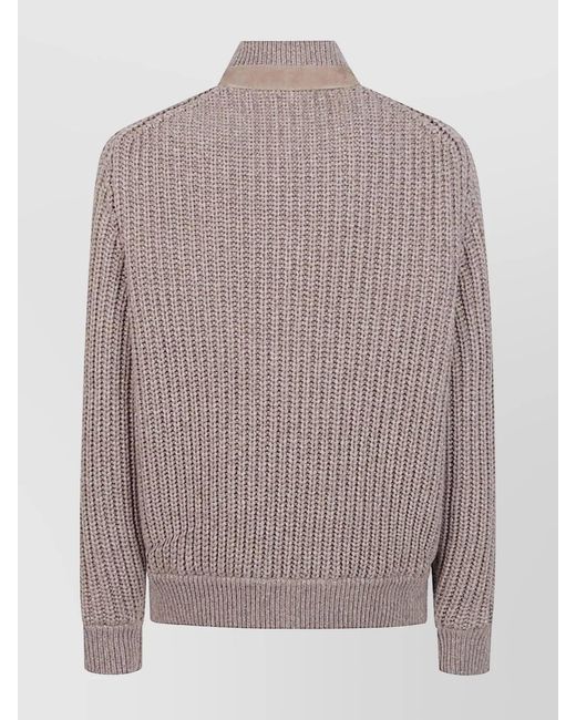 Brunello Cucinelli Brown Jacket With Knitted Details for men