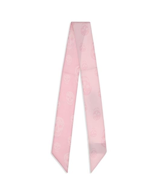 McQueen Pink Skull Ribbon Scarf