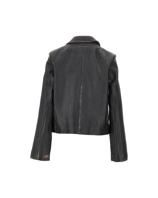 MM6 by Maison Margiela Black Vintage-Effect Leather Jacket