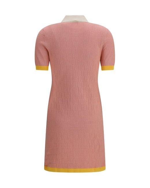Fendi Pink Short Fitted Cotton And Silk Ff Dress