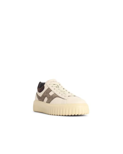 Hogan Natural 'H Stripes' Ivory Leather Sneakers for men