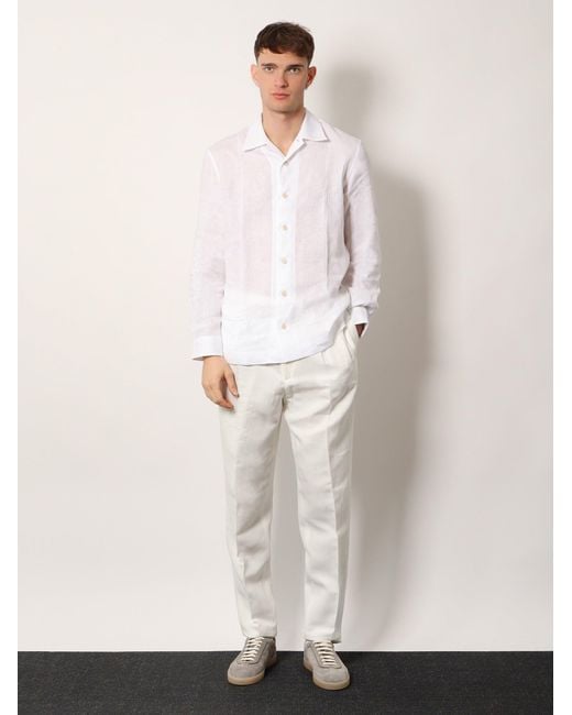 Brunello Cucinelli White Easy Fit Linen Shirt for men