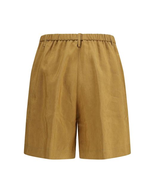Forte_forte Natural Forte_Forte Slubbed Linen And Viscose Bermuda Shorts With Hook And Zip Closure