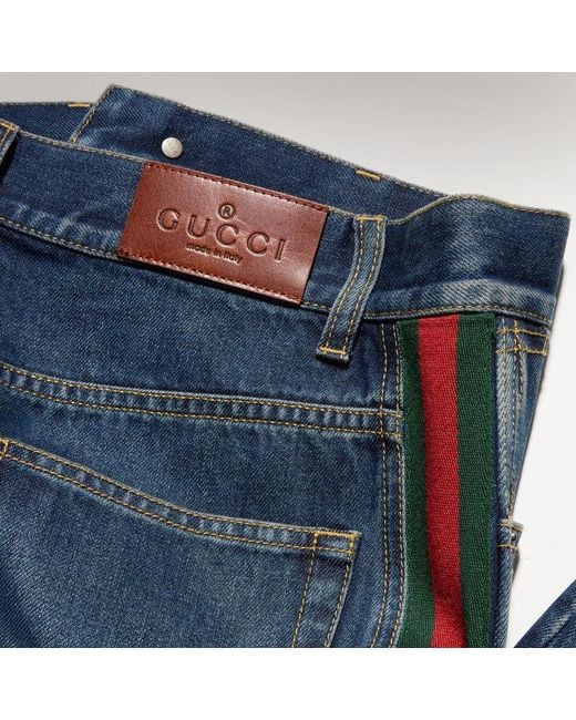 Gucci Blue Wide Leg Jeans With Web Detail for men