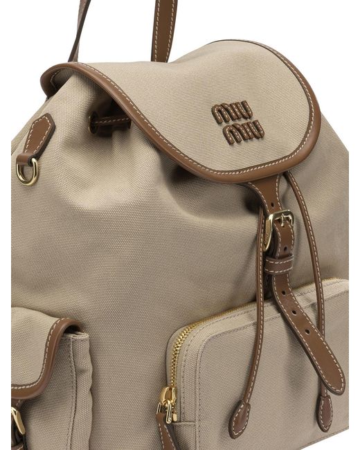 Miu Miu Natural Hemp And Leather Backpack