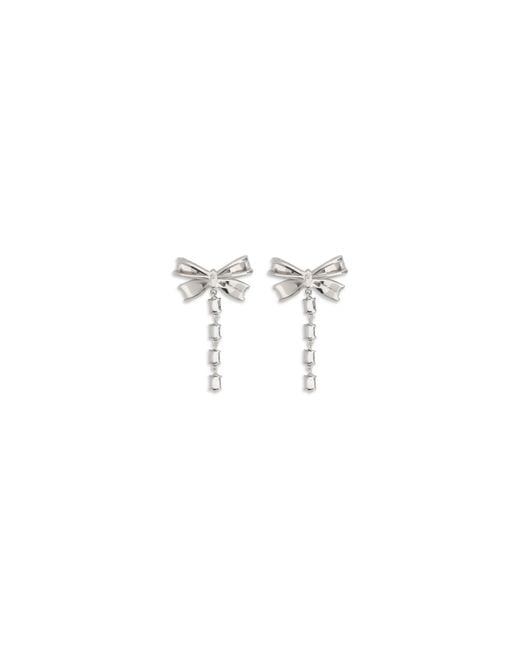 Self-Portrait Metallic Crystal Bow Drop Earrings