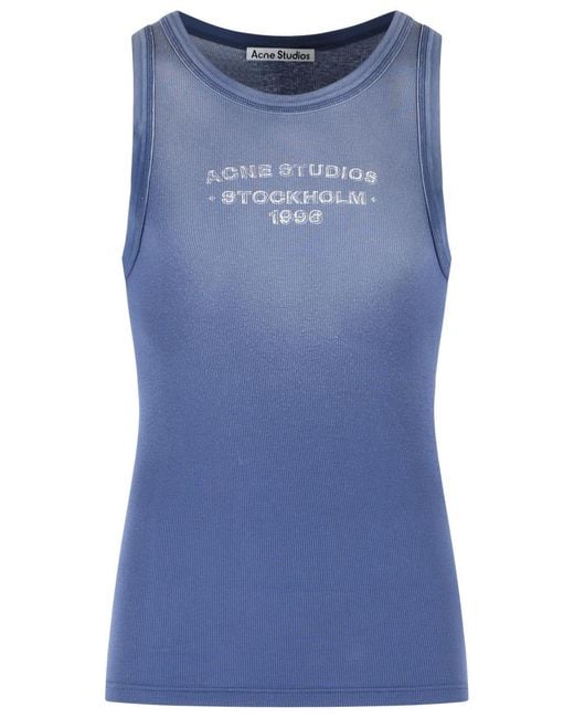Men's Blue Cotton Blend Tank Top