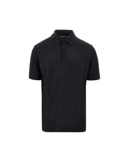 Emporio Armani Black Wool Jersey Polo Shirt for men