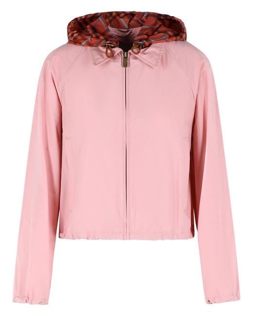 Burberry Pink Begonia 'Newcott' Cropped Polyamide Hooded Jacket