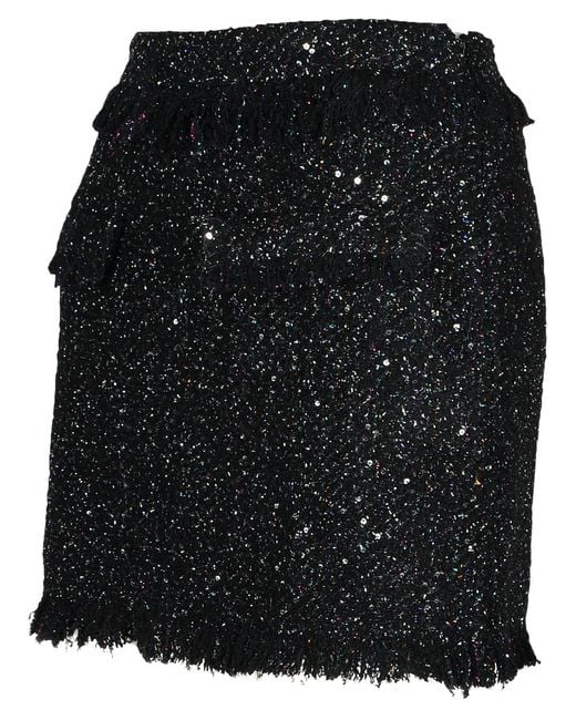 MSGM Black Wool Blend Tweed Skirt