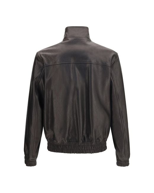 Valentino Gray Leather Zip Jacket Nero for men