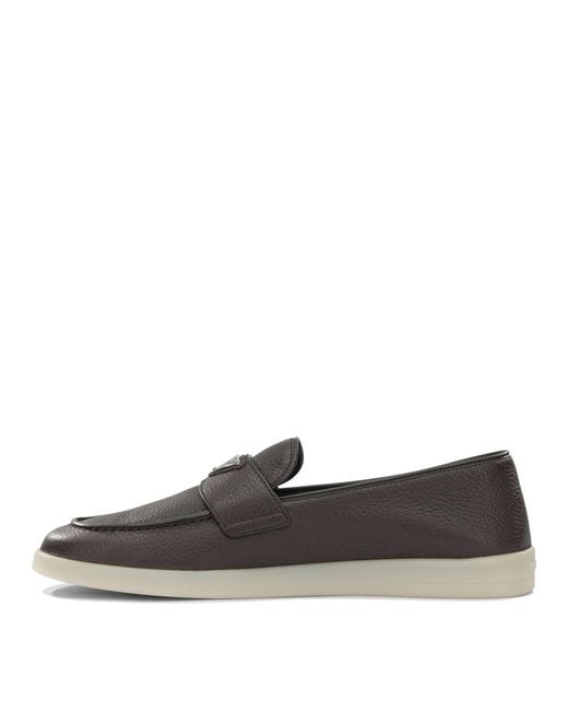 Prada Gray Leather Loafers for men