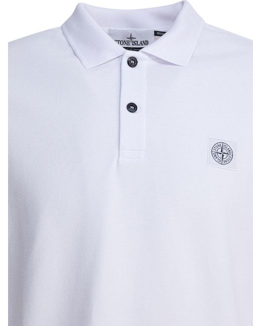 Stone Island White Organic Cotton Piqué Polo Shirt for men