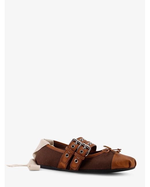 Miu Miu Brown Canvas And Leather Blend Ballerinas