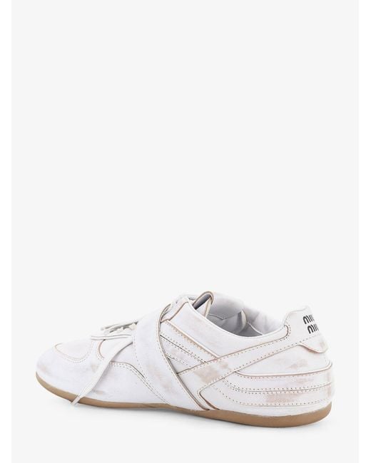 Miu Miu White Used-Effect Leather Sneakers With Metal Buckle Detail