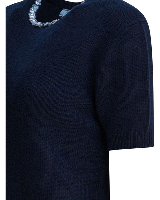 Prada Blue Wool And Cashmere Crewneck Sweater