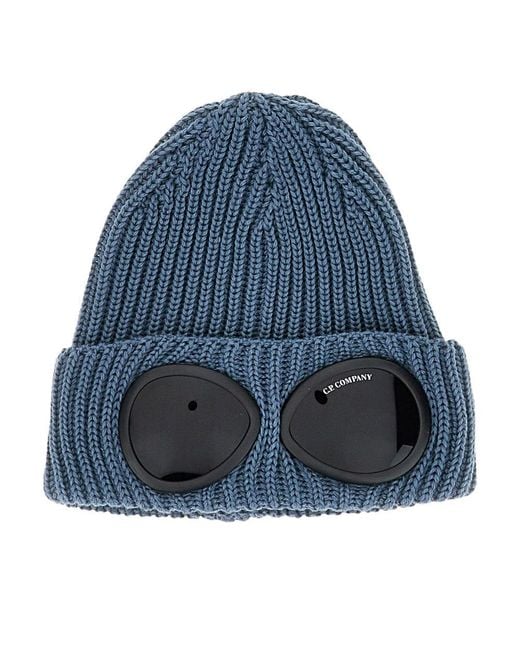 C P Company Blue Wool Beanie Hat With Lenses for men