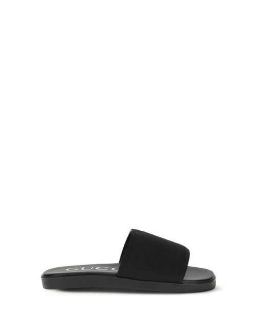 Gucci Black Jacquard Fabric Slides for men