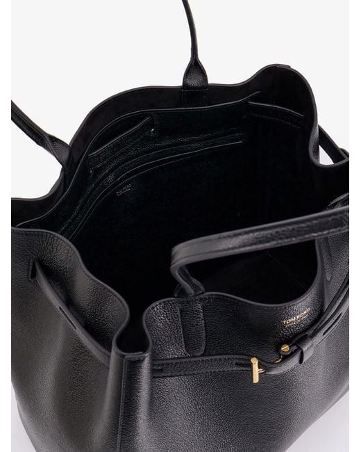 Tom Ford Black Leather Shoulder Bag With Logo