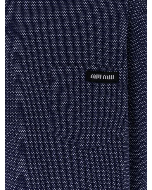 Miu Miu Blue Two-Tone Jersey T-Shirt With Logo Lettering