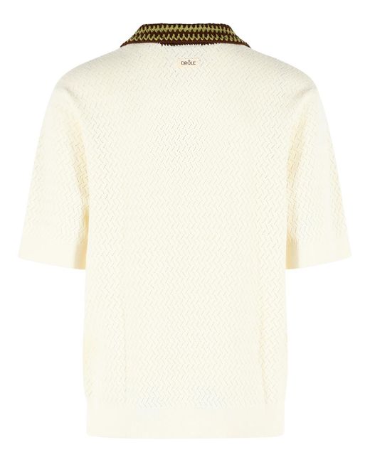 Drole de Monsieur Natural Ajouré Ivory Cotton Polo Shirt for men