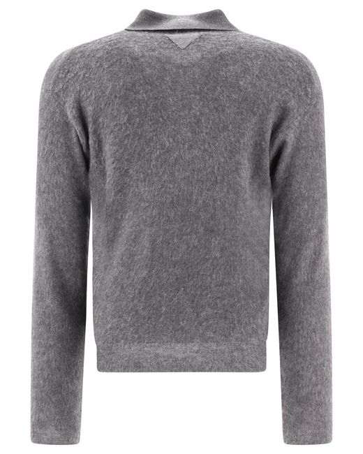 Prada Gray Cashmere And Silk Polo Shirt for men