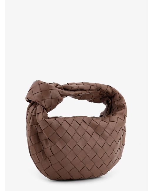 Bottega Veneta Brown Mini Jodie Leather Handbag With Intrecciato Pattern