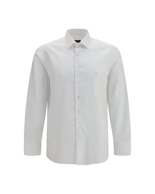 Etro White Roma Cotton Shirt With Pegaso Logo for men