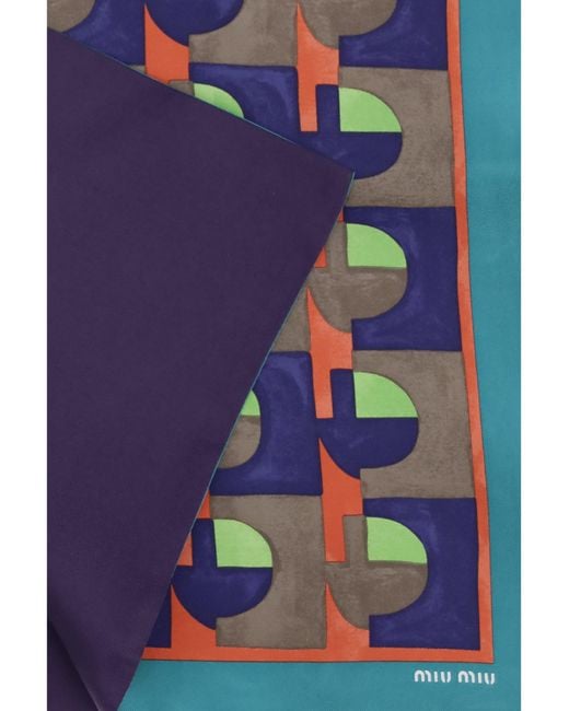 Miu Miu Blue Geometric Print Scarf