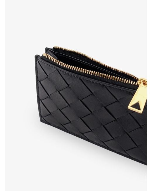 Bottega Veneta Black Leather Card Holder With Intrecciato Motif