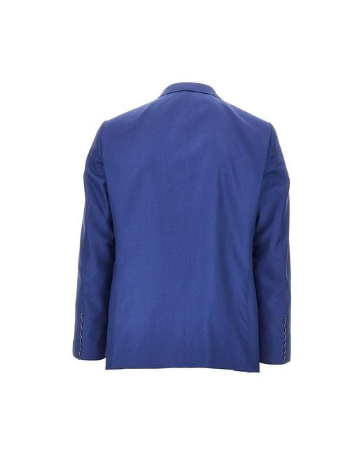 Caruso Blue Silk And Wool Single-Breasted Tailored Suit for men