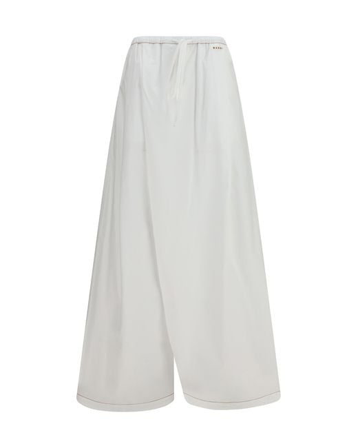 Marni White Draping Wide-Leg Pants
