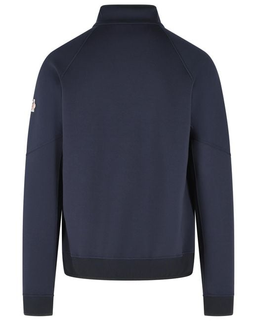 Moncler Blue Dark Polyester Blend Logo Sweatshirt With Zip for men