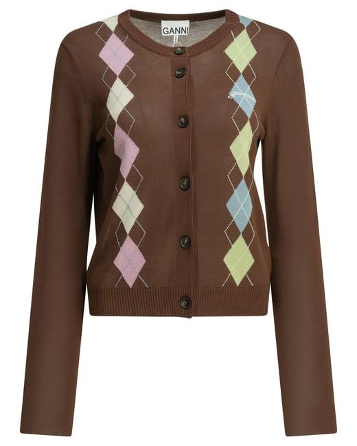Ganni Brown "Argyle" Cardigan