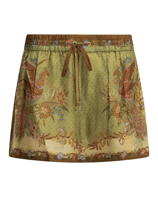 Zimmermann Green "Indra Relaxed" Lace-Up Shorts