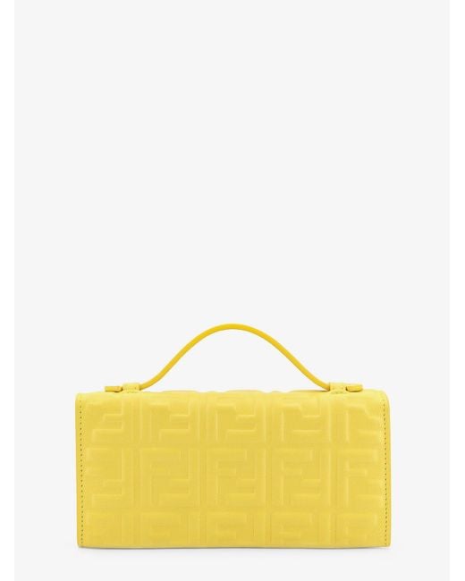 Fendi Yellow Continental With Chain Baguette Crossbody Bag With Embossed Ff