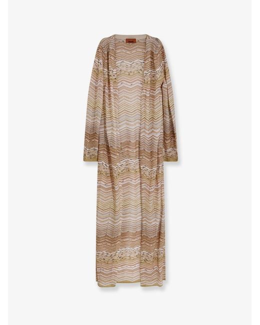 Missoni Natural Long Chevron Motif Cardigan With All-Over Sequins