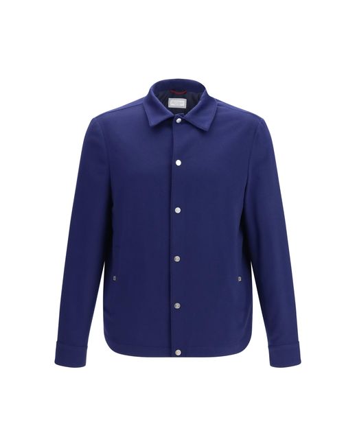 Brunello Cucinelli Blue Long-Sleeve Cashmere Jacket for men