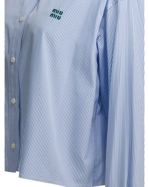 Miu Miu Blue Poplin Shirt With Logo
