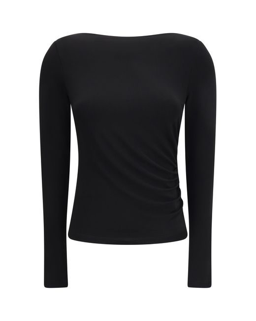 Max Mara Pure Black Long-Sleeve Ruched Top Nero