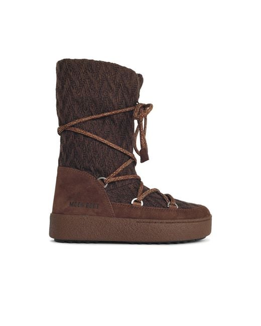 Moonboot Brown Ltrack Knit Cocoa Wool Blend Boots