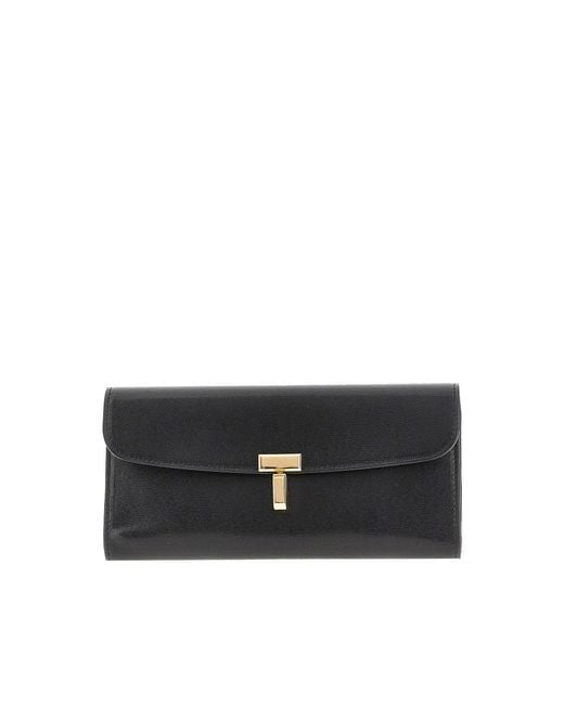 Totême Black 'T-Lock' Leather Wallet Clutch